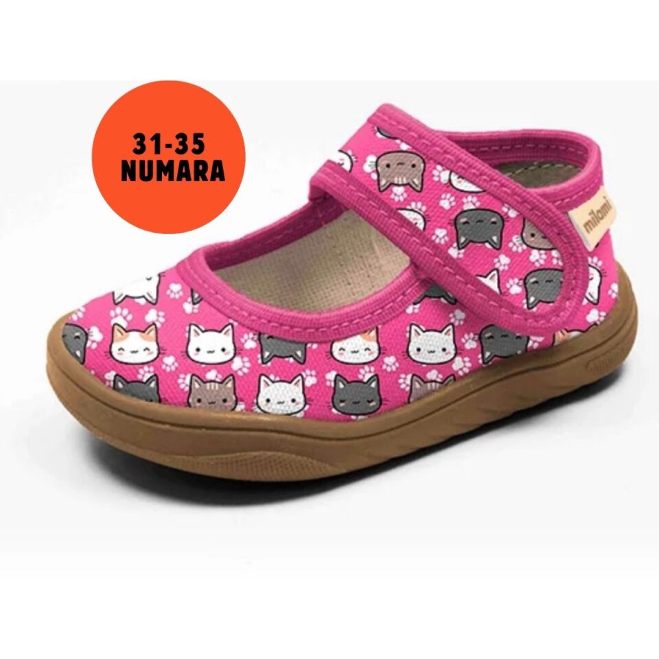 Barefoot Taban Pembe Kedi Desenli Babet Model BF5 31-35 NUMARA
