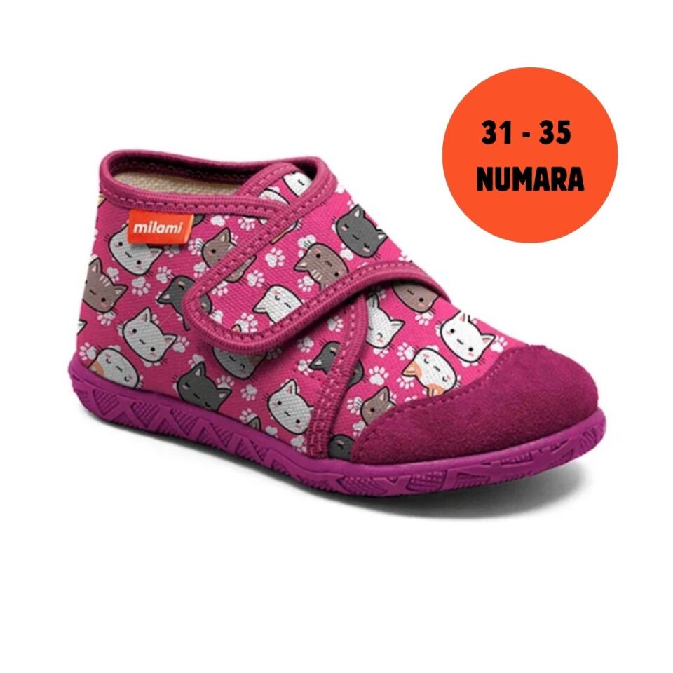 Premium Taban Fuşya Kedili Desen Kapalı Model 106 3135