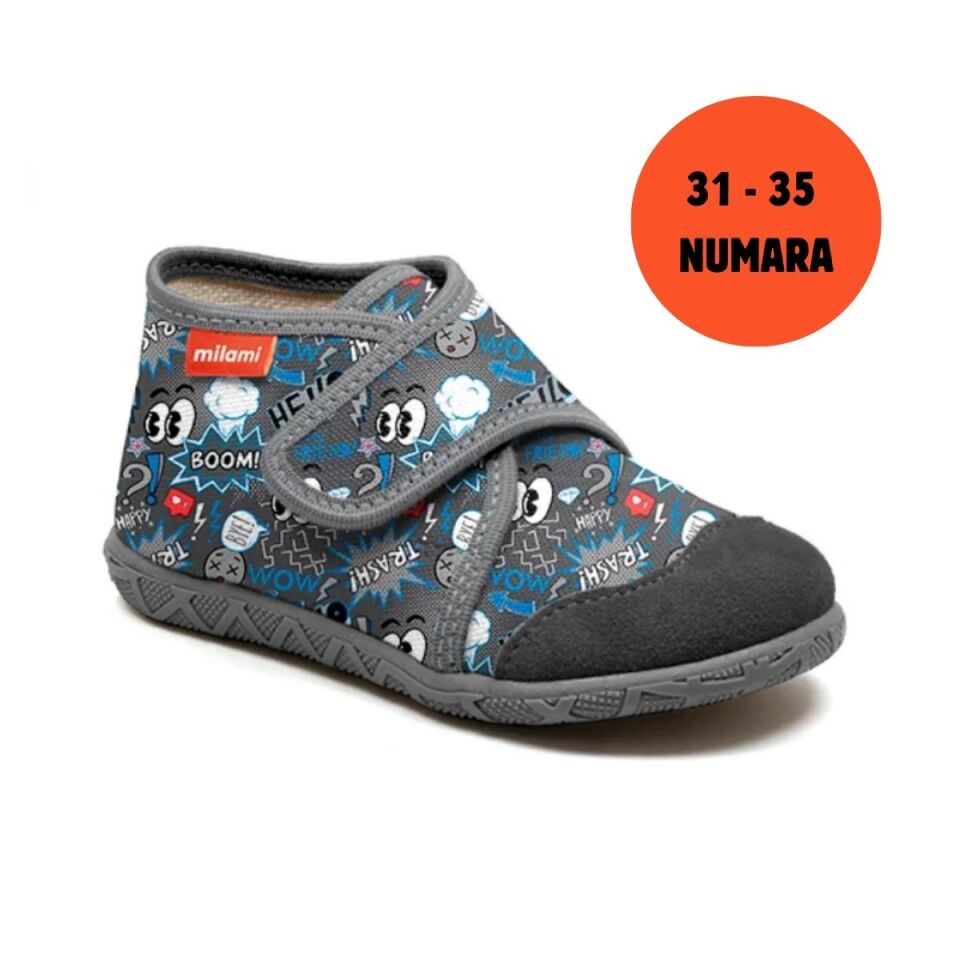 Premium Taban Emoji Detay Gri Desenli Kapalı Model 106 3135