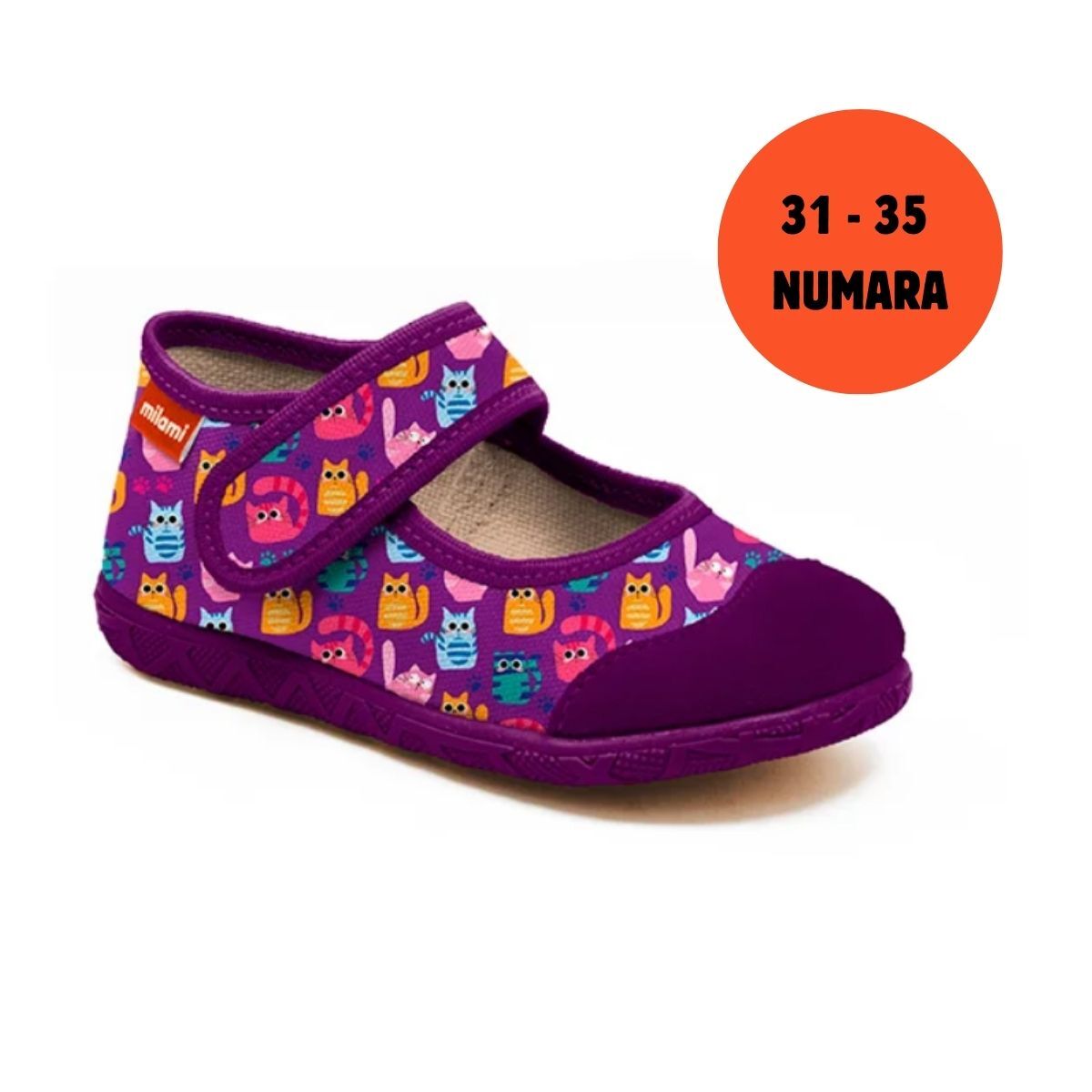 Premium Taban Mor Renkli Kedi Desenli Babet Model 111  3135
