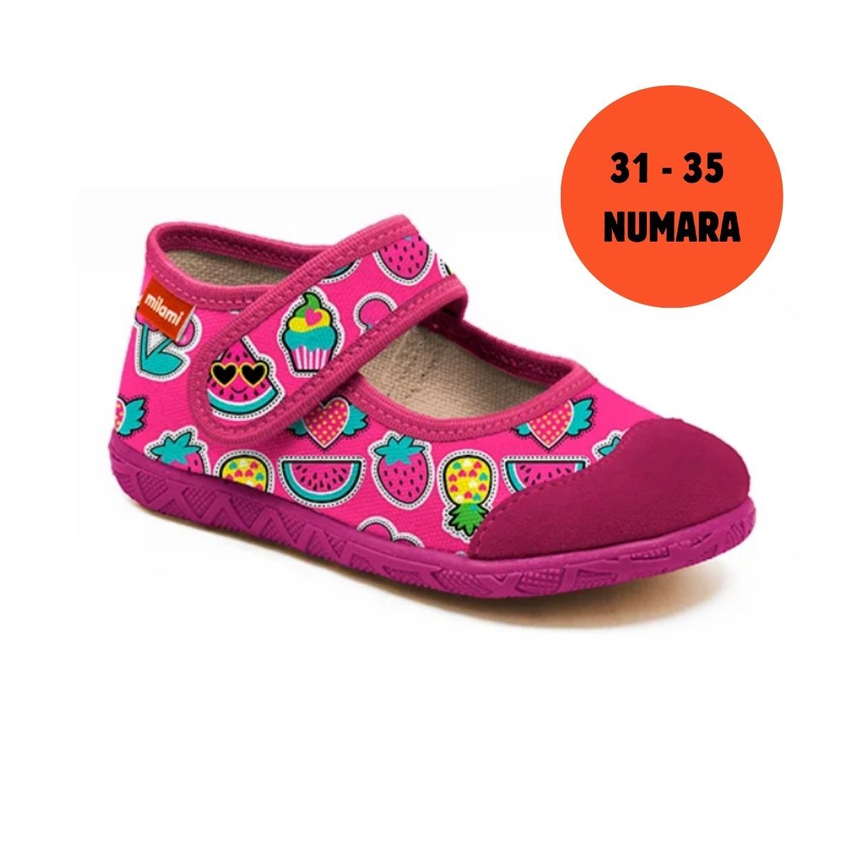 Premium Taban Fuşya Meyveli Parti Desenli Babet Model 111  3135