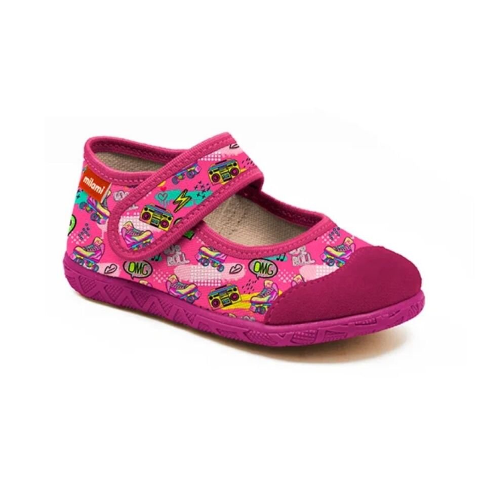 Premium Taban Pembe Kaykay ve Teyp Desenli Babet Model 111