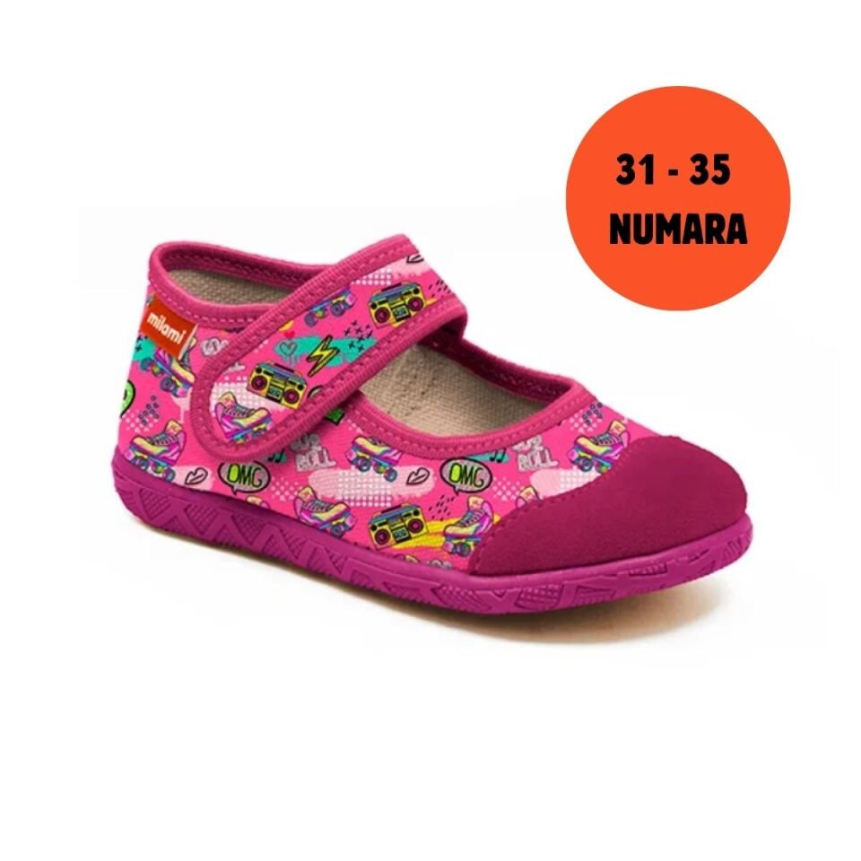 Premium Taban Pembe Kaykay ve Teyp Desenli Babet Model 111  3135