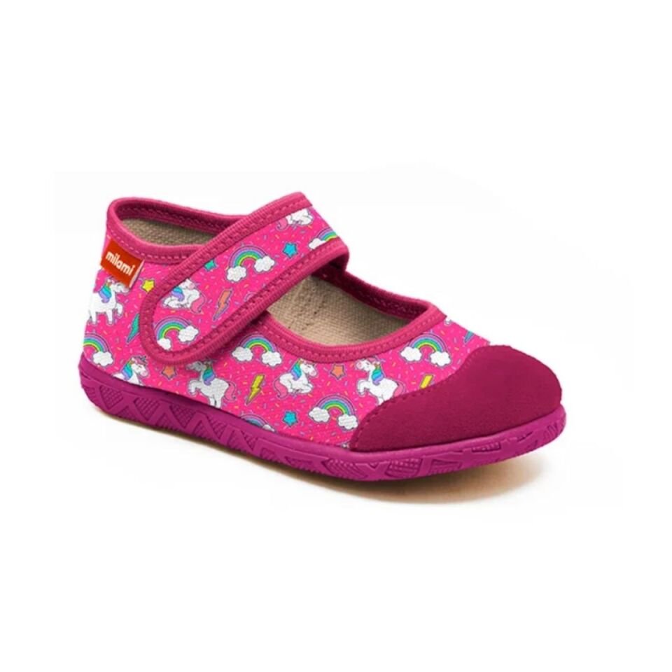 Premium Taban Fuşya Unicorn Desenli Babet Model 111