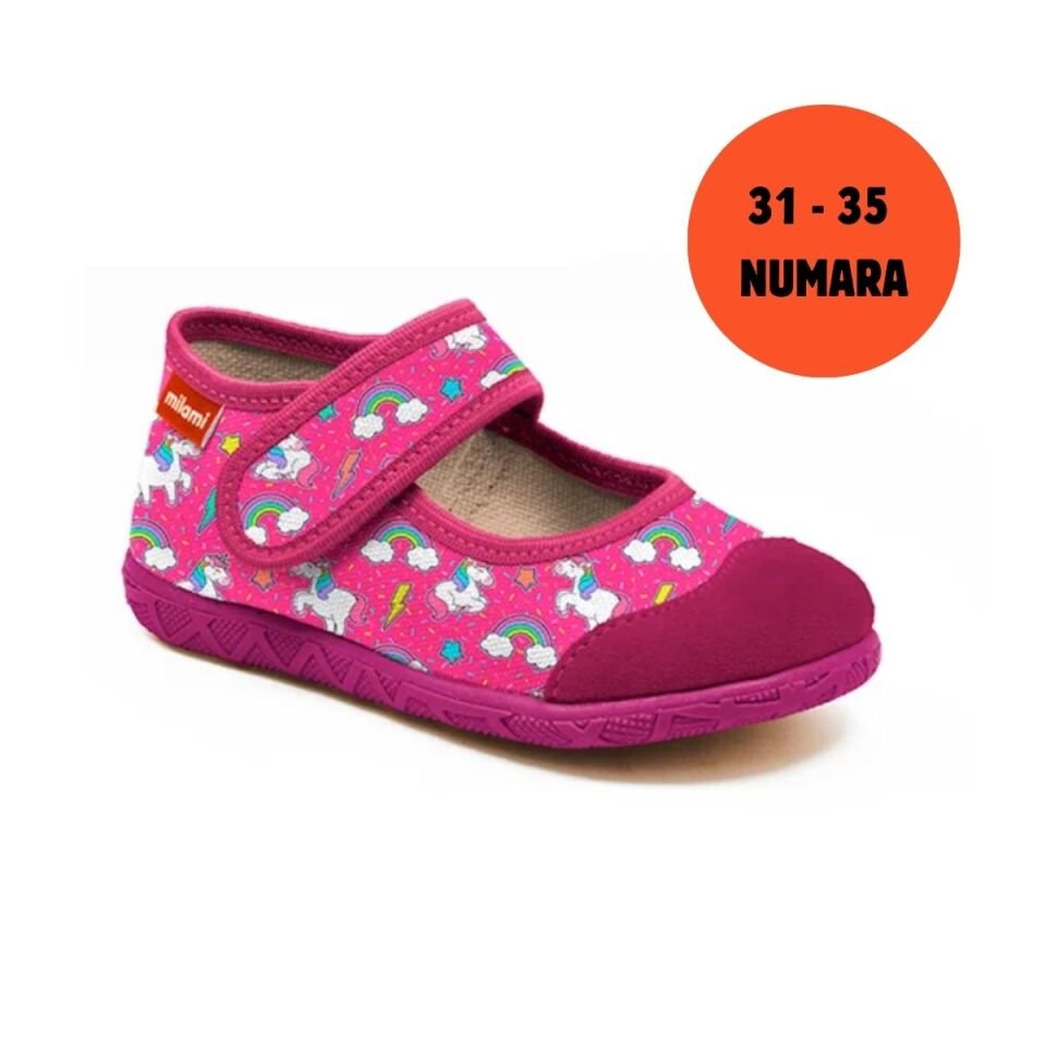 Premium Taban Fuşya Unicorn Desenli Babet Model 111  3135