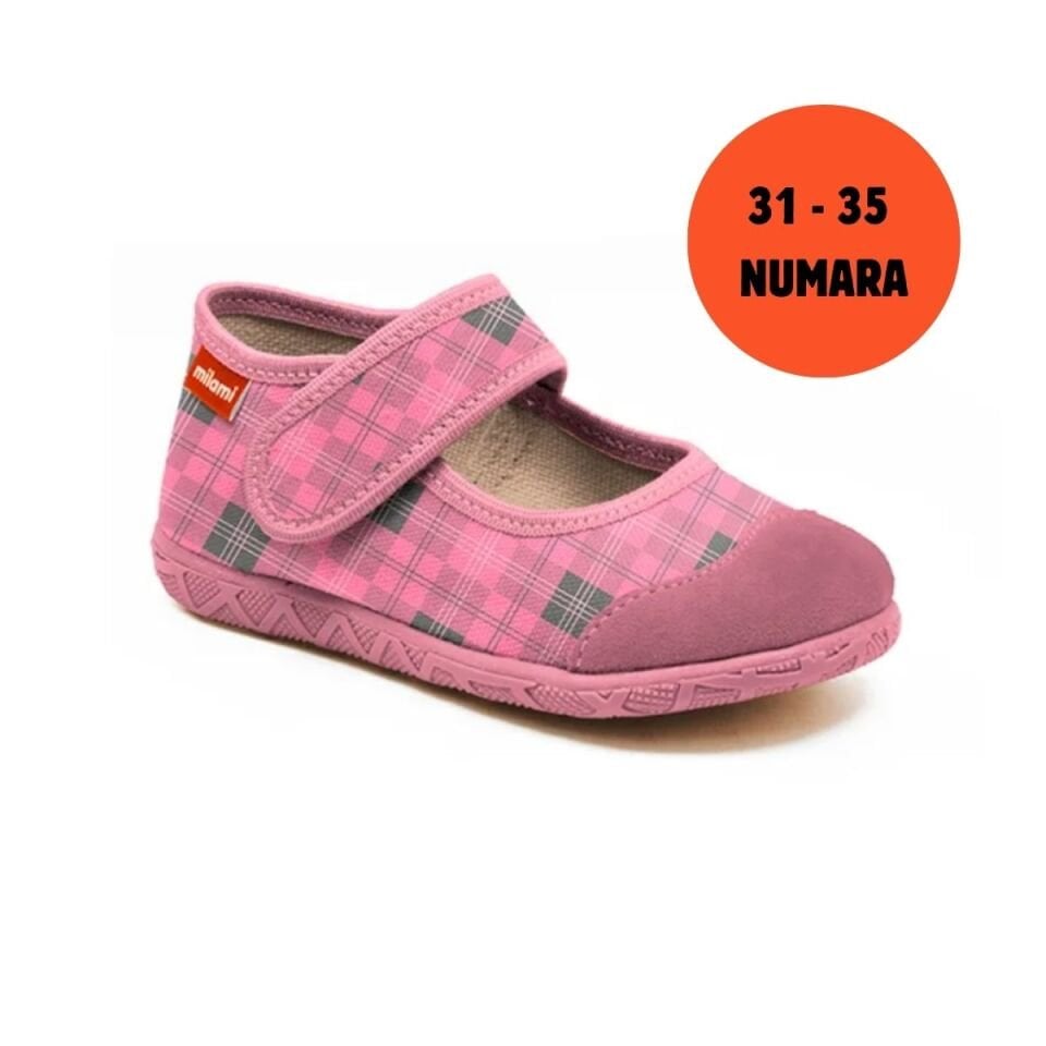 Premium Taban Pembe Kareli Desenli Babet Model 111  3135