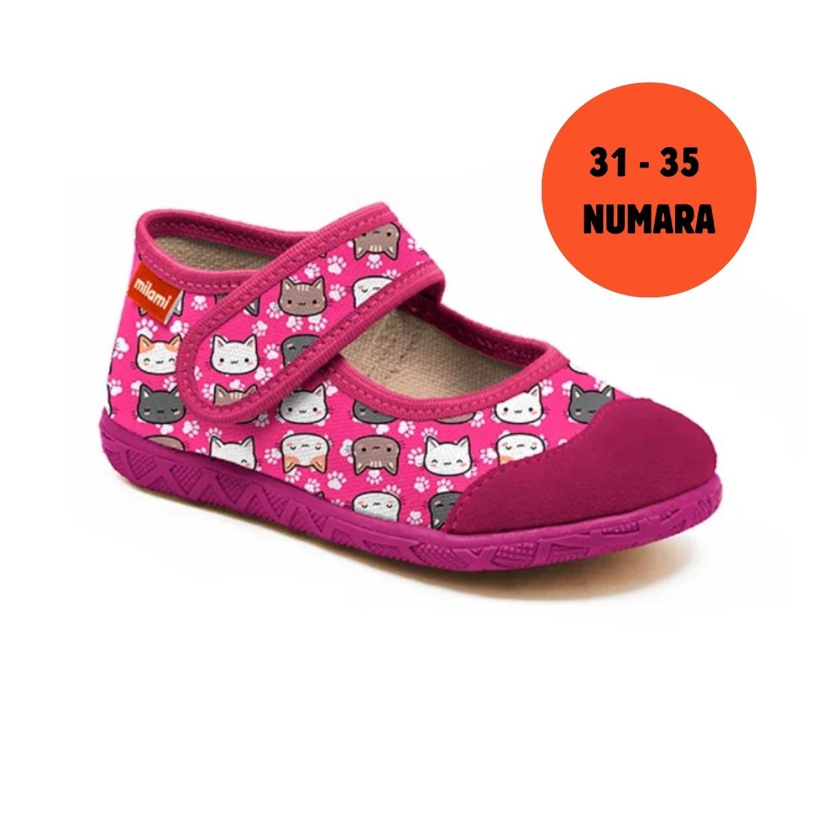 Premium Taban Fuşya Kedili Desen Babet Model 111  3135