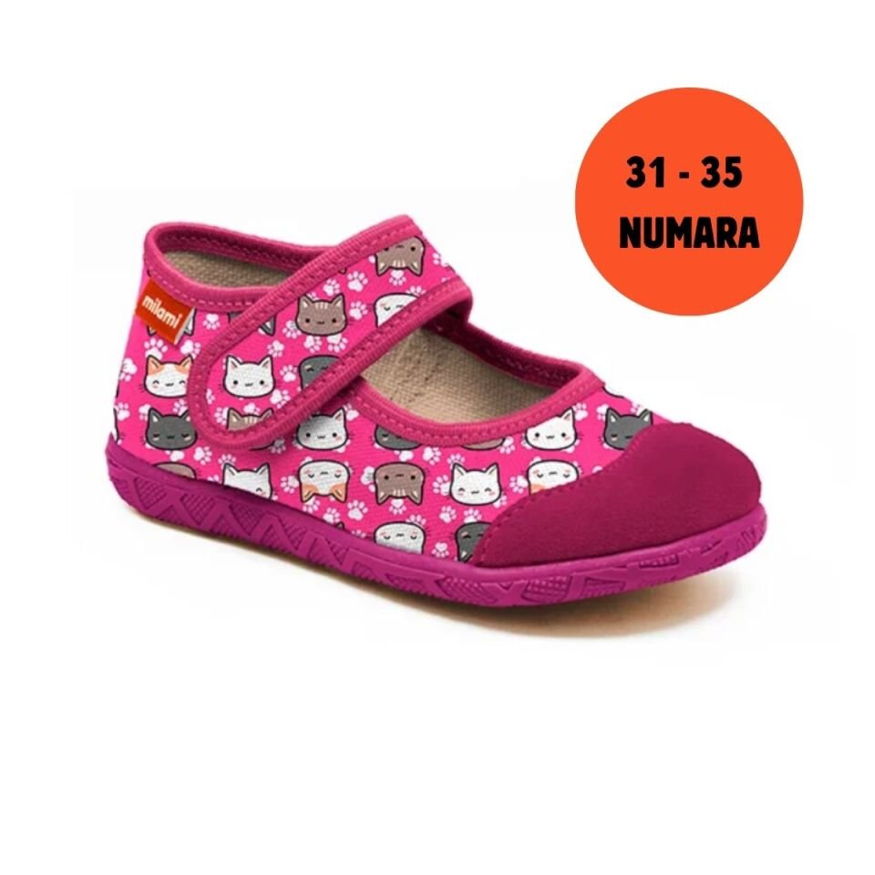 Premium Taban Fuşya Kedili Desen Babet Model 111  3135