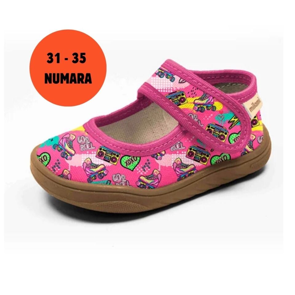 Barefoot Taban Pembe Kaykay ve Teyp Desenli Babet Model BF5 31-35 Numara