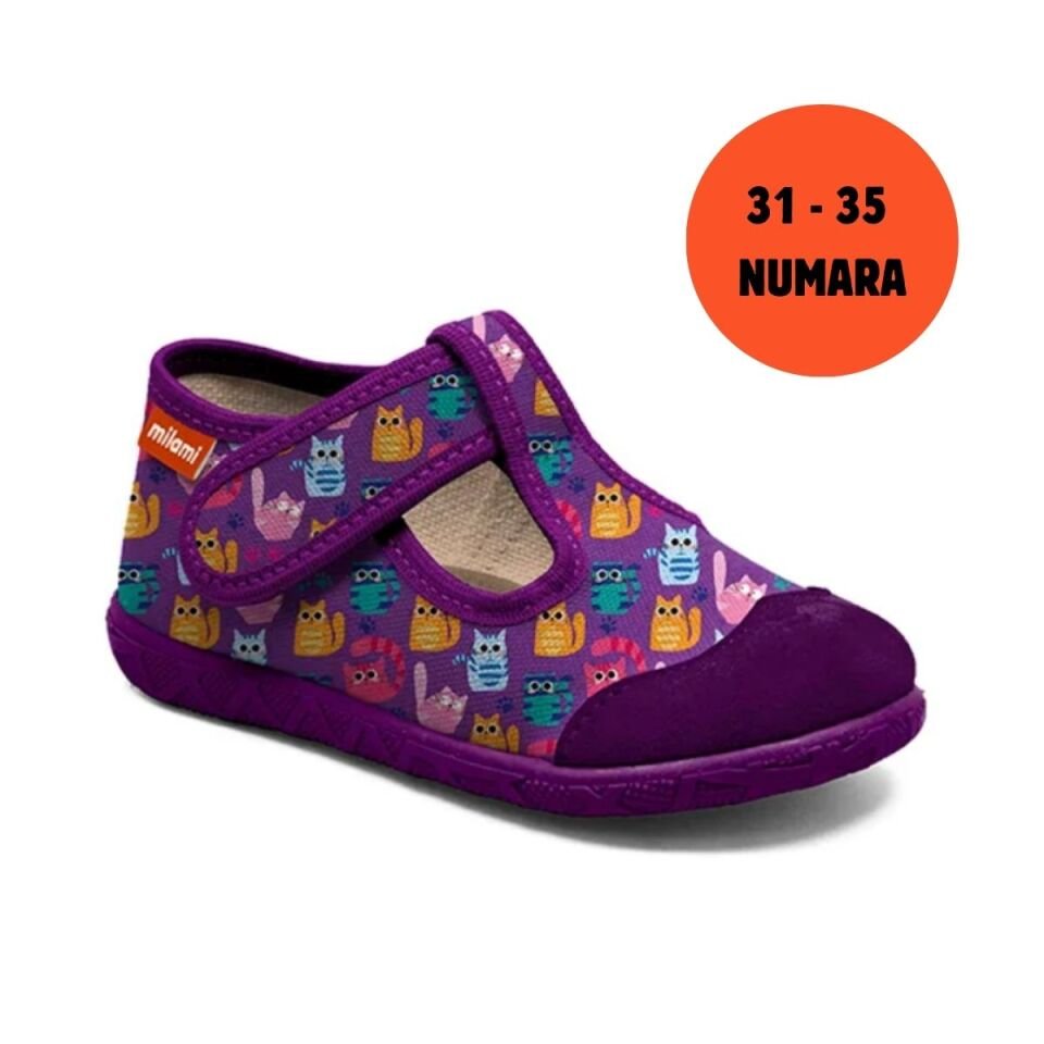 Premium Taban Mor Renkli Kedi Desenli Yarı Açık Model 112 3135